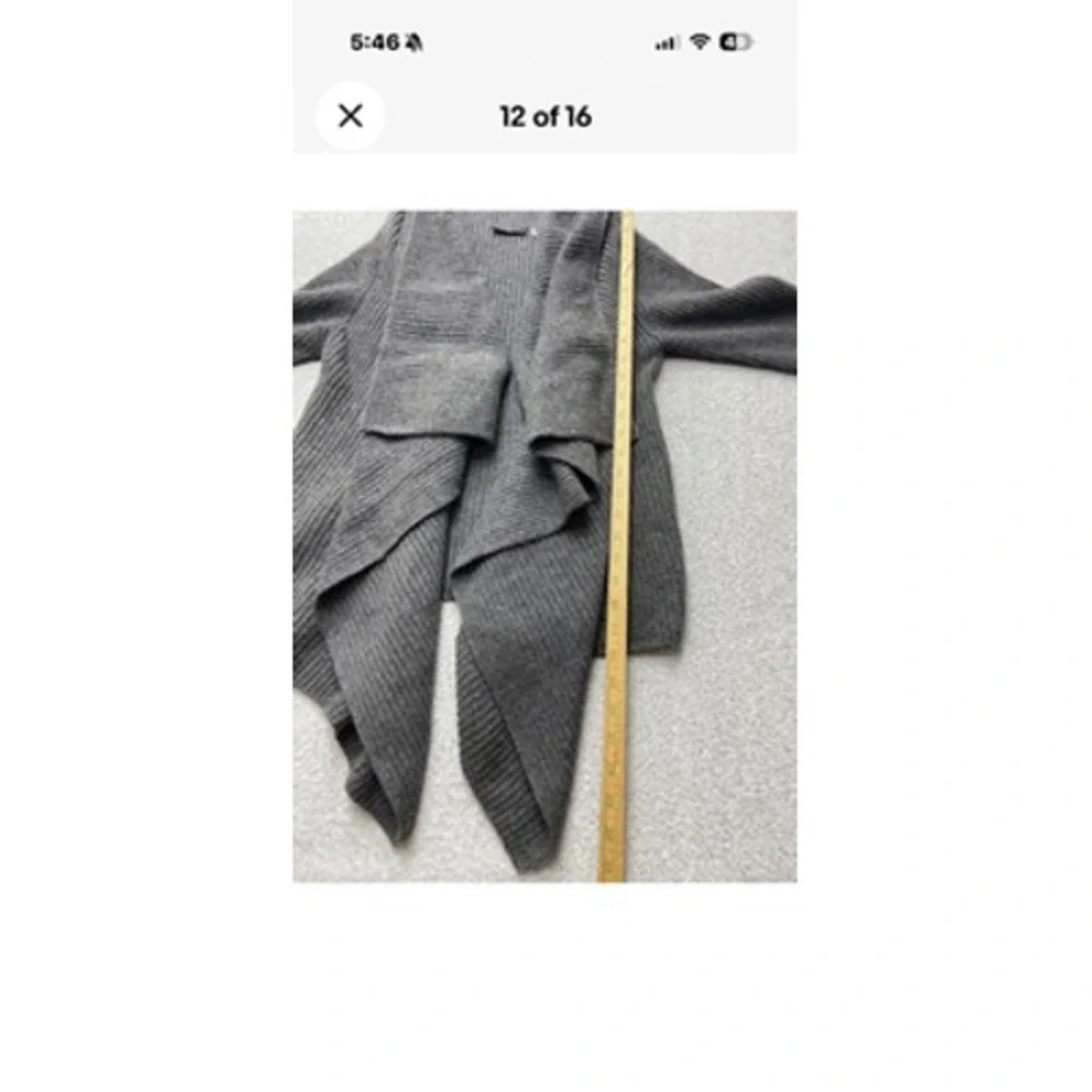 Forte Cashmere Sweater Cardigan Womens 1 Gray 100% Cashmere Open Front Draped